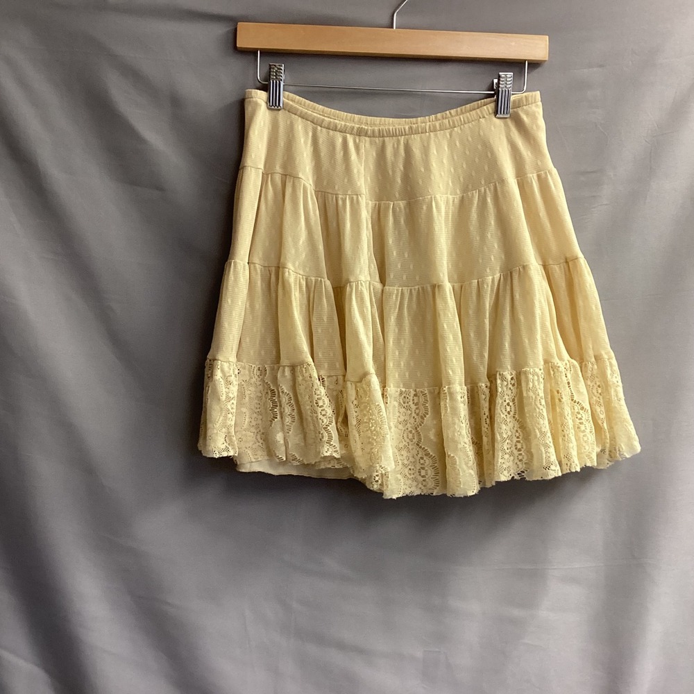 Free People Tiered Mini Skirt Lace Trim Ruffle Hem Lined Boho Cottagecore Small